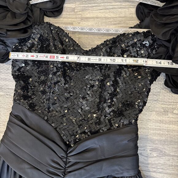 Vintage 80s Sequin Veni Infantino Sz 10 (S) Black Puffy Sleeve Whimsigoth Gothi - Picture 9 of 9